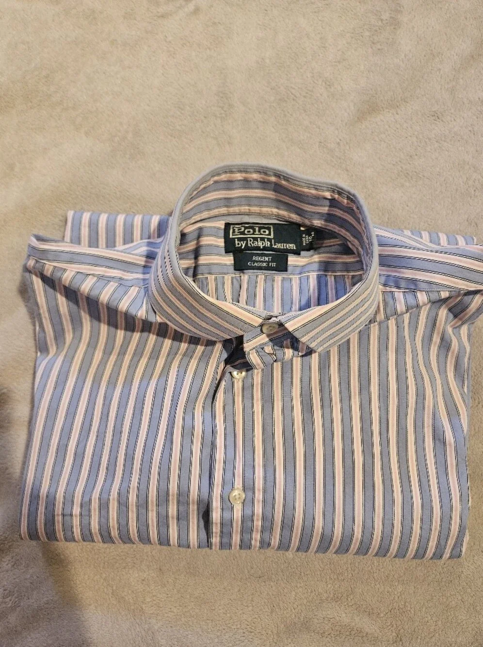 Classic Polo Ralph Lauren Regent Classic Fit Shirt 16 34/35 Blue Pink Stripe